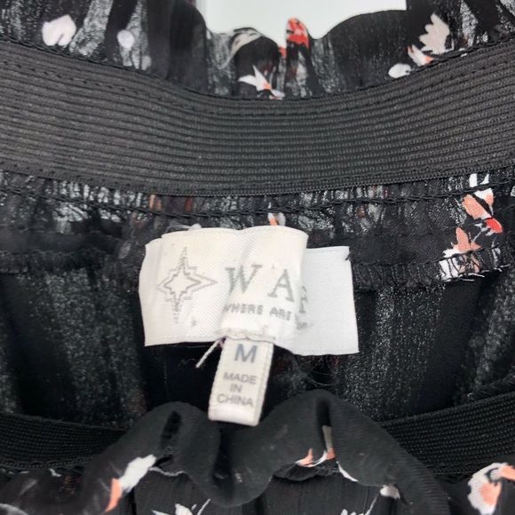 Wayf Black Floral Off Shoulder Long Sleeve Tie Cuff Dress size Large - Picture 9 of 12